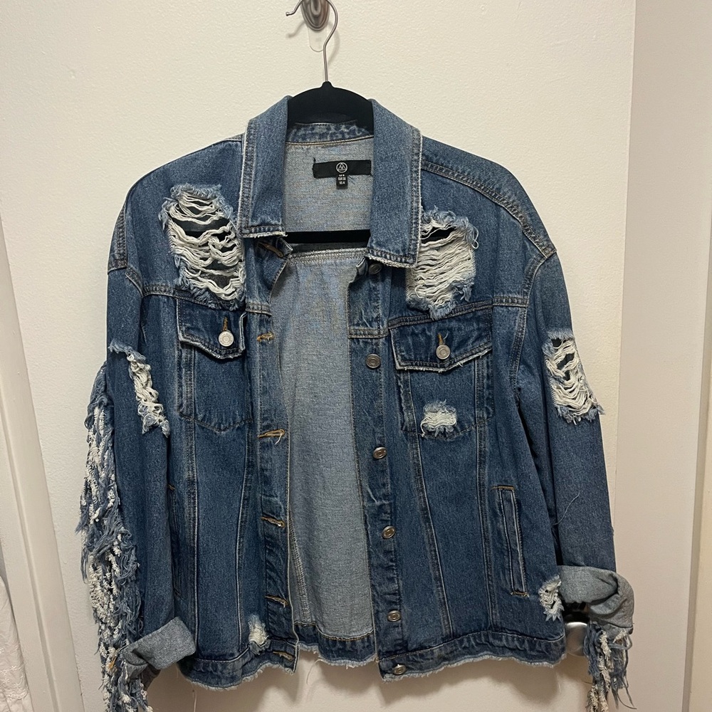 Missguided Blue Fringe Jean Jacket